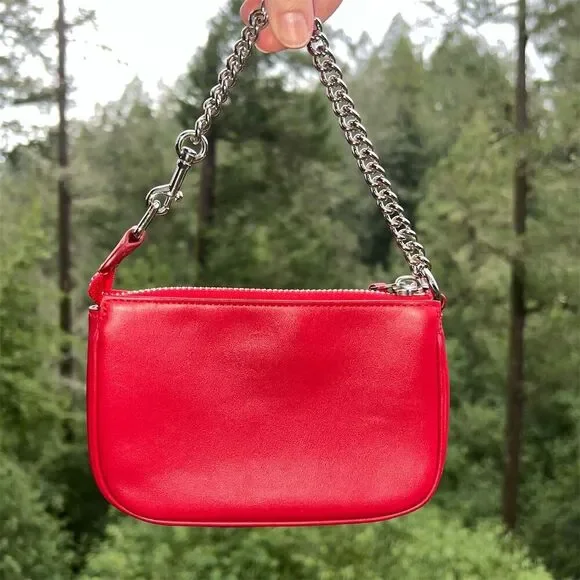 COACH Nolita 15 Red Leather Wristlet w Silver Chain Strap Women's Bag AUTHENTIC - Picture 3 of 9